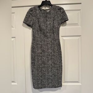 Calvin Klein Black and White Tweed textured Midi Dress